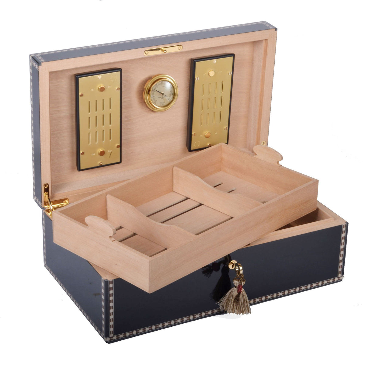 Elie Bleu Wooden Cigar Humidor "Medals" Black Sycamore (120 Cigars ...
